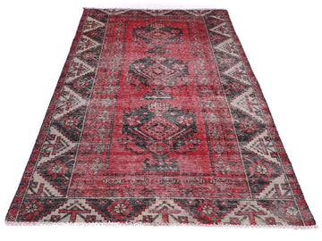 4x7 Handmade Turkish Vintage Tribal Rug | Floral Shield Medallion on Mulberry Field | Boho Rug, Antique Anatolian Rug | SHR491 | From 1970