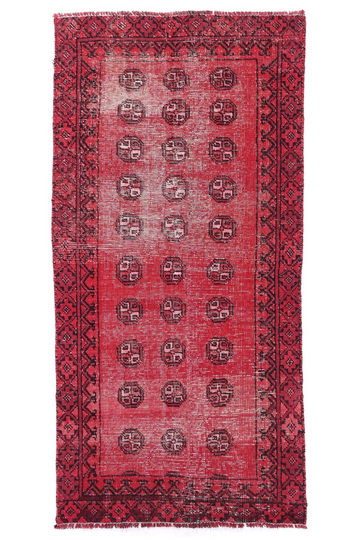 3X5 Handmade Vintage Turkish Accent Rug – Polka Dot Red