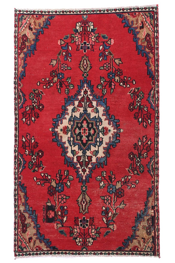 3X6 Handmade Vintage Turkish Runner Rug – Geometric Red