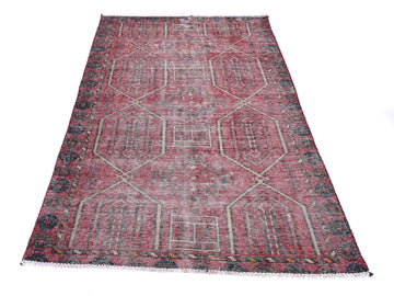 3x6 Handmade Turkish Vintage Tribal Rug | Diamond Chains on a Faded Ruby Field | Boho Rug, Antique Anatolian Rug | SHR498 | From 1970