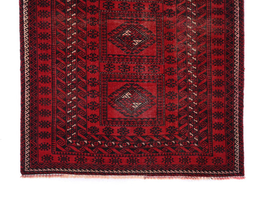 3x6 Handmade Turkish Vintage Tribal Rug | Deep Crimson Octagonal Medallion Cascade | Boho Rug, Antique Anatolian Rug | SHR499 | From 1970
