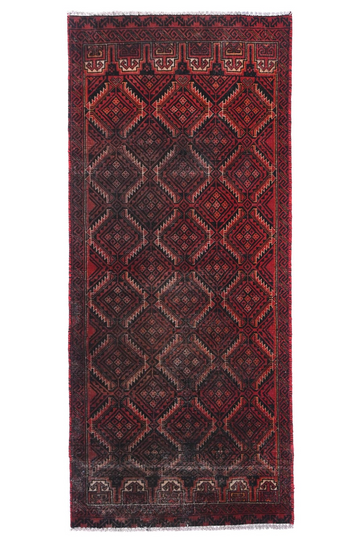 3X6 Handmade Vintage Turkish Runner Rug – Geometric Red