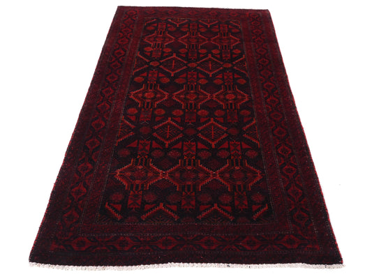 3x6 Handmade Turkish Vintage Tribal Rug | Deep Garnet Diamond Trellis | Boho Rug, Antique Anatolian Rug | SHR501 | From 1970