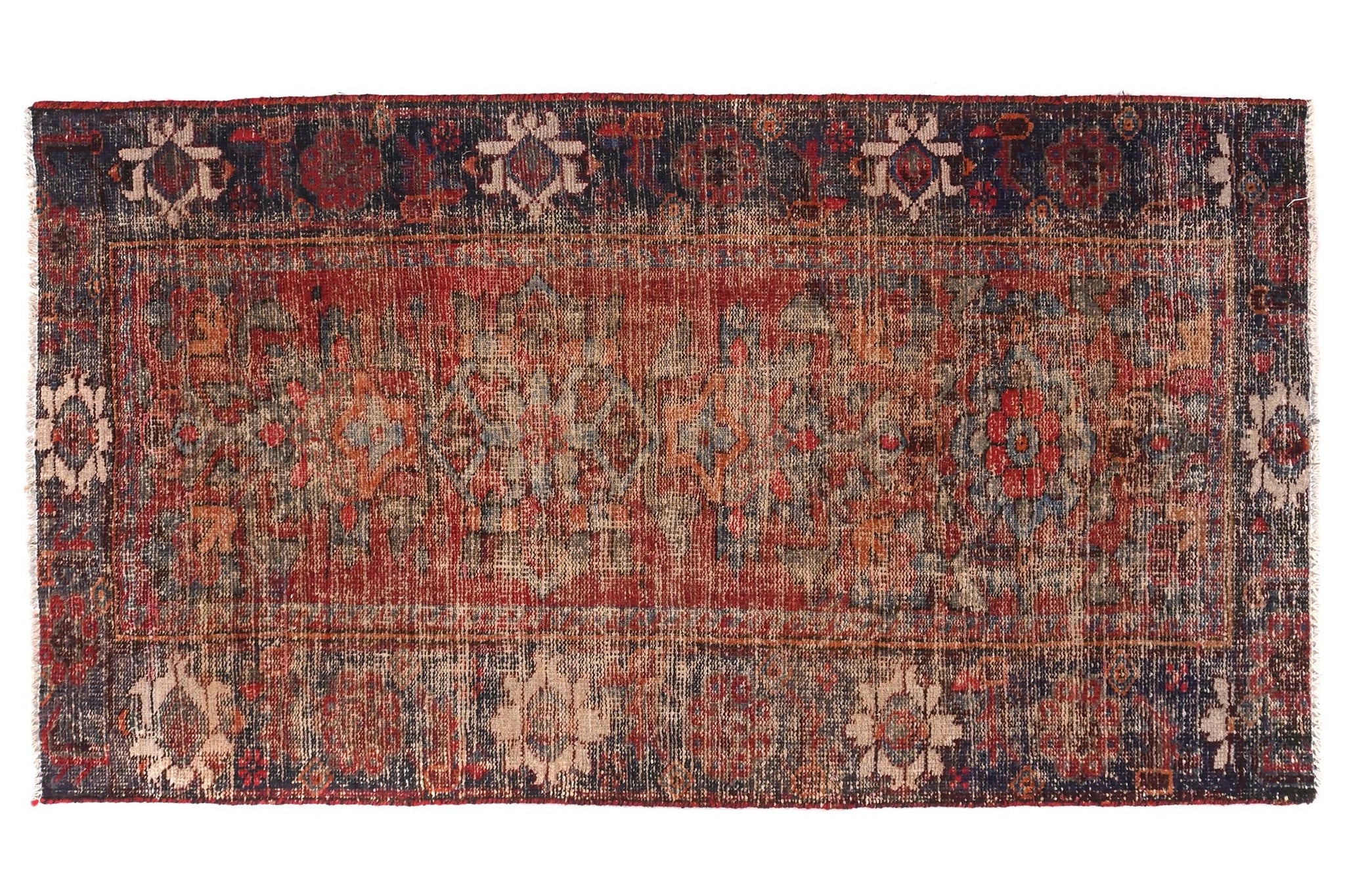 4x6 Handmade Turkish Vintage Tribal Rug | Floral Fade with Cobalt Bloom Border | Boho Rug, Antique Anatolian Rug | SHR502 | From 1970