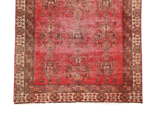3x6 Handmade Turkish Vintage Tribal Rug | Antique Sunburst Emblems on Rust Red | Boho Rug, Antique Anatolian Rug  | SHR-506 | From 1970