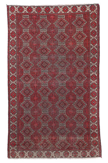 4X6 Handmade Vintage Turkish Accent Rug – Geometric Red