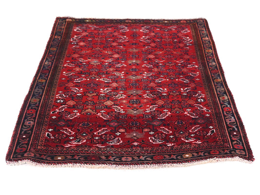 3x4 Handmade Turkish Vintage Tribal Rug | Ancient Symbols in Crimson Cascade  | Boho Rug, Antique Anatolian Rug | SHR509 | From 1970