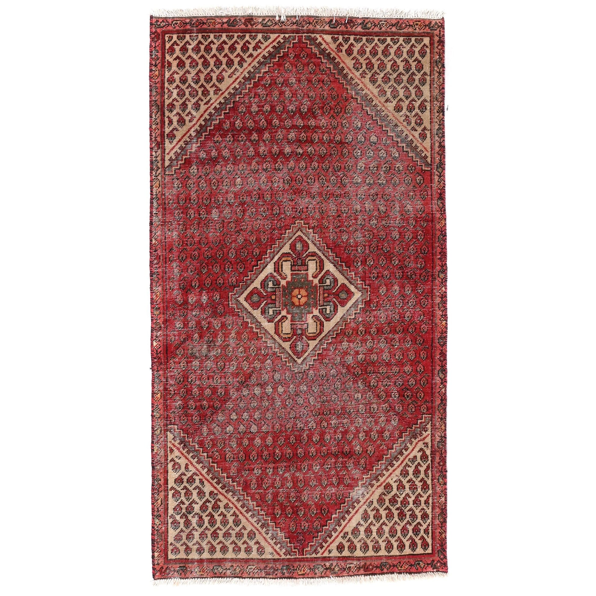 3x6 Handmade Turkish Vintage Tribal Rug | Majestic Medallion in Rouge Garden | Boho Rug, Antique Anatolian Rug  | SHR510 | From 1970