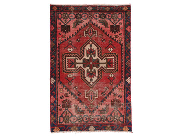 Title: 3x5 Handmade Turkish Vintage Tribal Rug | Elegant Rustic Diamonds on Ruby Back | Boho Rug, Antique Anatolian Rug | SHR513 | From 1970