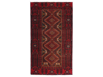 3x5 Handmade Turkish Vintage Tribal Rug | Intricate Diamond Patterns on Crimson Field | Boho Rug, Antique Anatolian Rug | SHR515 | From 1970