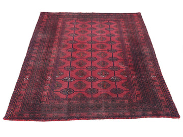 4x5 Handmade Turkish Vintage Tribal Rug | Elegant Geometric Mandalas on Deep Crimson | Boho Rug, Antique Anatolian Rug | SHR516 | From 1970