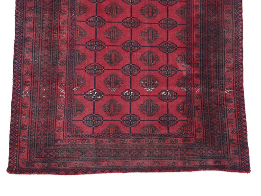 4x5 Handmade Turkish Vintage Tribal Rug | Elegant Geometric Mandalas on Deep Crimson | Boho Rug, Antique Anatolian Rug | SHR516 | From 1970