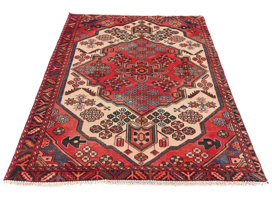4x5 Handmade Turkish Vintage Tribal Rug | Resplendent Symmetrical Array | Boho Rug, Antique Anatolian Rug | SHR517 | From 1970