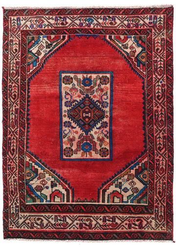4X5 Handmade Vintage Turkish Accent Rug – Geometric Red