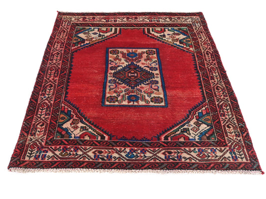 4x5 Handmade Turkish Vintage Tribal Rug | Exquisite Medallion in Royal Red | Boho Rug, Antique Anatolian Rug  | SHR520 | From 1970