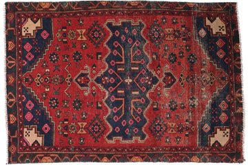 4x5 Handmade Turkish Vintage Tribal Rug | Intricate Blue Harmony | Boho Rug, Antique Anatolian Rug | SHR522 | From 1970