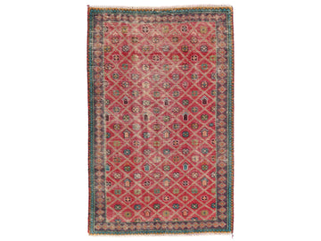 3x5 Handmade Turkish Vintage Tribal Rug | Intricate Geometric Harmony | Boho Rug, Antique Anatolian Rug | SHR527 | From 1970