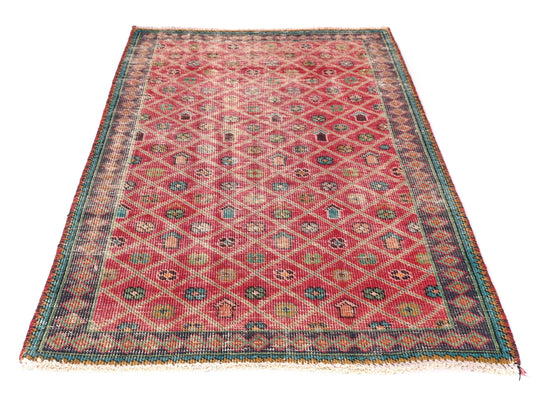3x5 Handmade Turkish Vintage Tribal Rug | Intricate Geometric Harmony | Boho Rug, Antique Anatolian Rug | SHR527 | From 1970