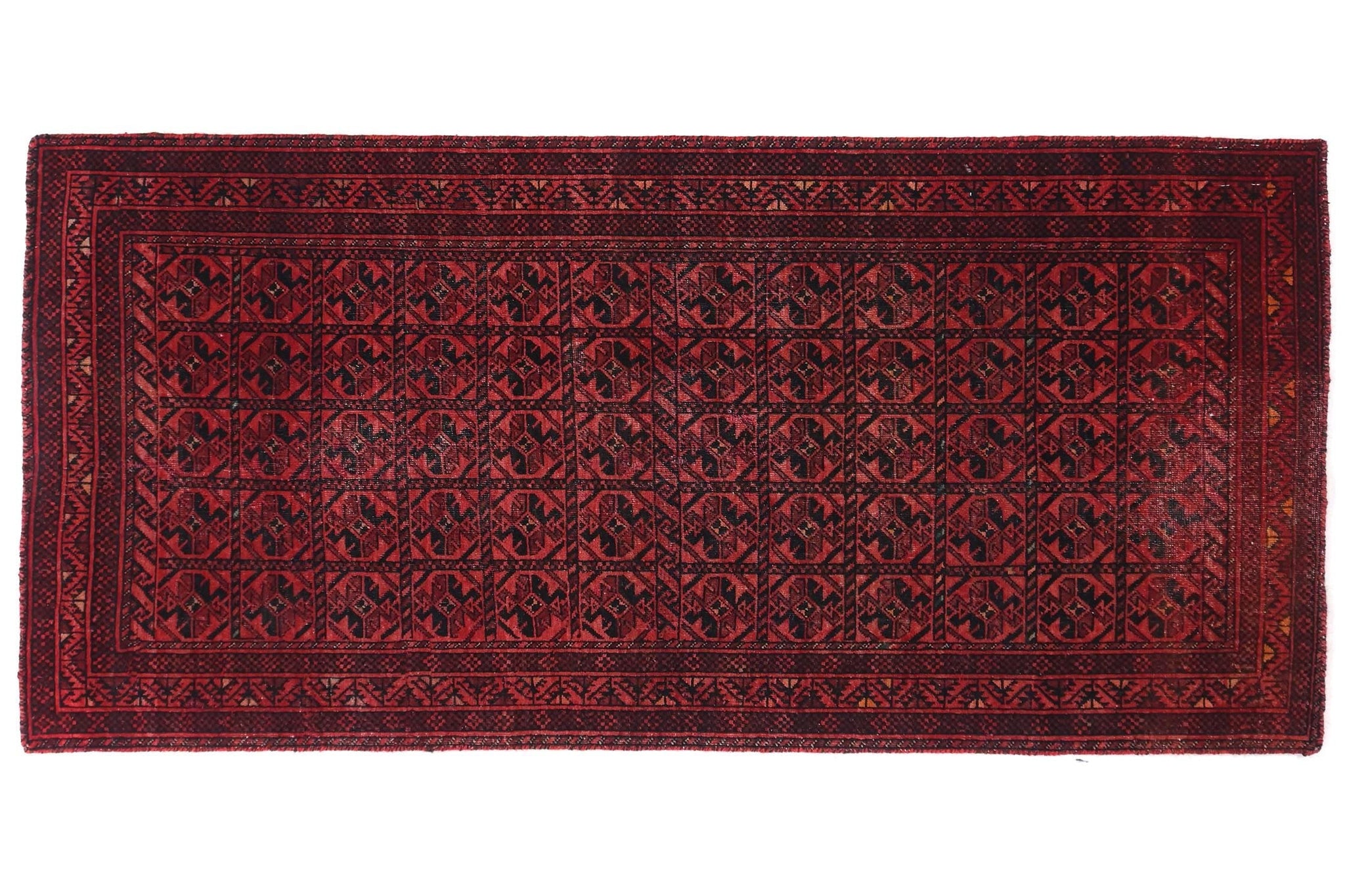 3x6 Handmade Turkish Vintage Tribal Rug | Geometric Lattice Essence | Boho Rug, Antique Rug | SHR542 | From 1970