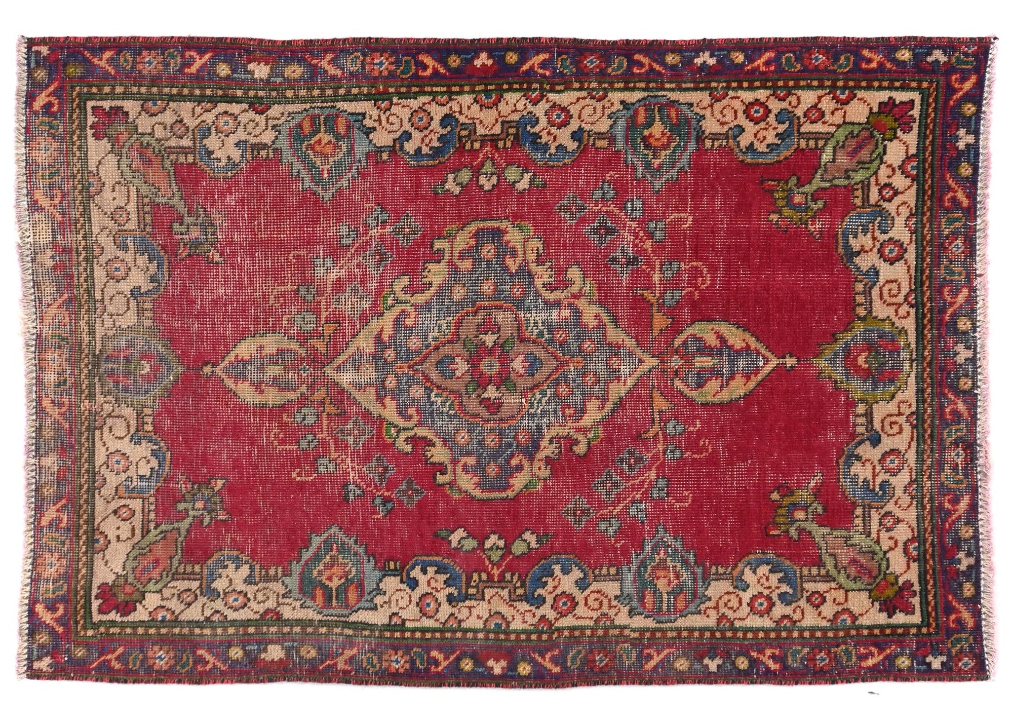 3x5 Handmade Turkish Vintage Tribal Rug | Central Intricate Flower Medallion | Boho Rug, Antique Rug | SHR546 | From 1970