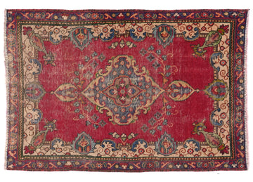 3x5 Handmade Turkish Vintage Tribal Rug | Central Intricate Flower Medallion | Boho Rug, Antique Rug | SHR546 | From 1970