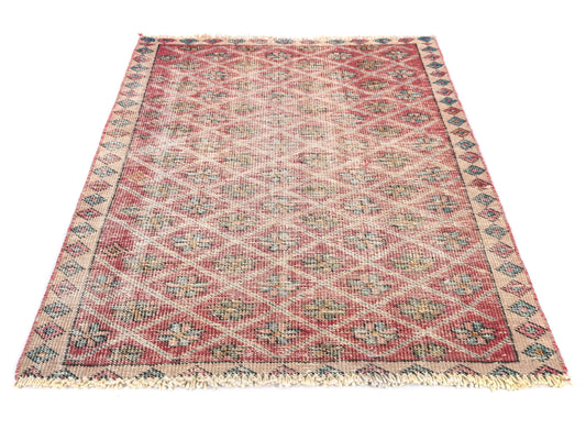 3x4 Handmade Turkish Vintage Rug | Rich Mauve Diamond Matrix | Boho Rug, Antique Rug | SHR547 | SHR547