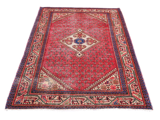 3x5 Handmade Turkish Vintage Tribal Rug | Central Radiant Floral Medallion | Boho Rug, Antique Rug | SHR548 | From 1970