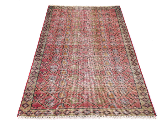 3x4 Handmade Turkish Vintage Tribal Rug | Lustrous Geometric Oasis | Boho Rug, Antique Rug | SHR555 | From 1970