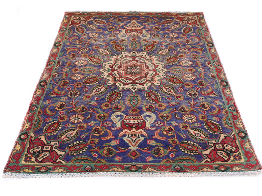 3x5 Handmade Turkish Vintage Tribal Rug | Inky Blue Floral Field With Radiant Medallion | Boho Rug, Antique Rug | SHR579 | From 1970