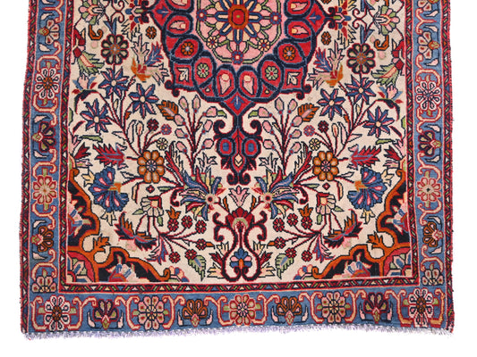 3x5 Handmade Turkish Vintage Tribal Rug | Cream Floral Centerpiece With Ivory Border | Boho Rug, Antique Rug | SHR581 | From 1970