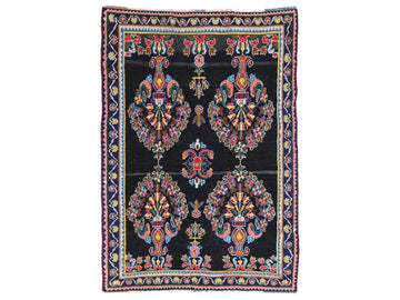 5x7 Handmade Turkish Vintage Tribal Rug | Rich Navy Medallions On A Black Field | Boho Rug, Antique Rug | SHR582 | From 1970