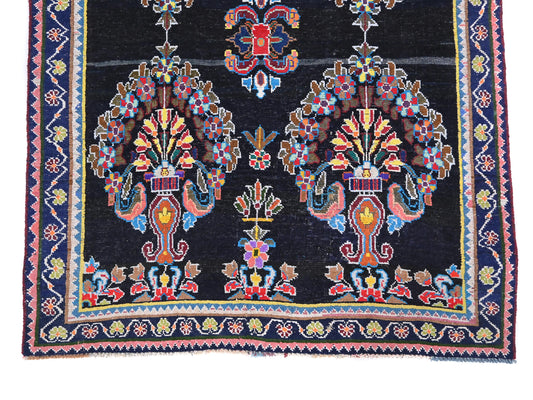 5x7 Handmade Turkish Vintage Tribal Rug | Rich Navy Medallions On A Black Field | Boho Rug, Antique Rug | SHR582 | From 1970