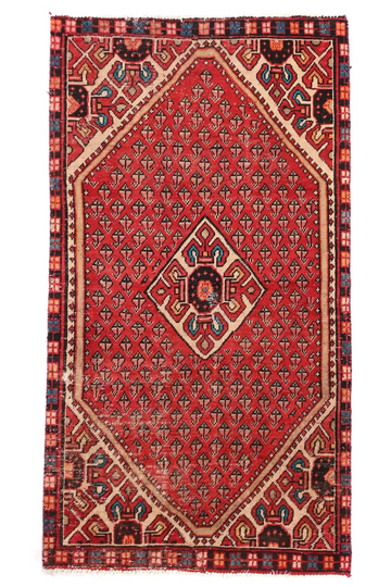 3X5 Handmade Vintage Turkish Accent Rug – Geometric Red