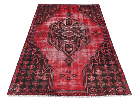 3x6 Handmade Turkish Vintage Tribal Rug | Diamond Center With Red Field And Black Geometry | Boho Rug, Antique Rug | SHR588 | From 1970