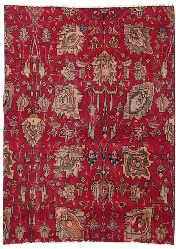 4X5 Handmade Vintage Turkish Accent Rug – Floral Red
