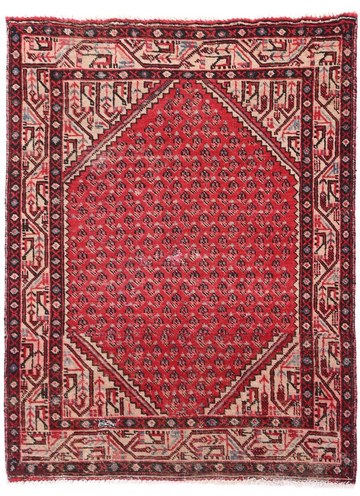 3X4 Handmade Vintage Turkish Accent Rug – Geometric Red