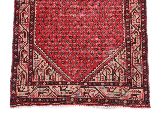 3x4 Handmade Turkish Vintage Tribal Rug | Geometric Patterns With Red & Cream Border | Boho Rug, Antique Rug | SHR591 | From 1970