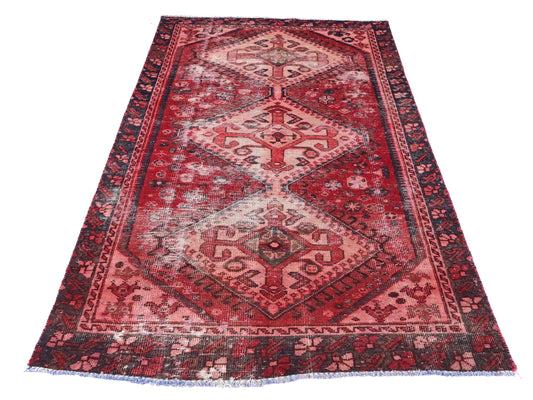 3x6 Handmade Turkish Vintage Tribal Rug | Dual Medallion Design With Dark Red Aged Field | Boho Rug, Antique Rug | SHR593 | From 1970