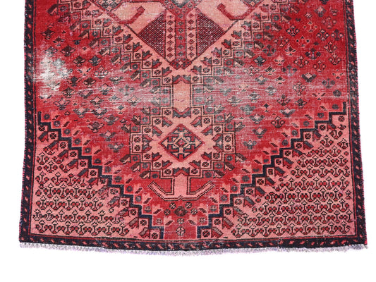 4x6 Handmade Turkish Vintage Tribal Rug | Geometric Red Field With Fading & Center Diamond | Boho Rug, Antique Rug | SHR595 | From 1970