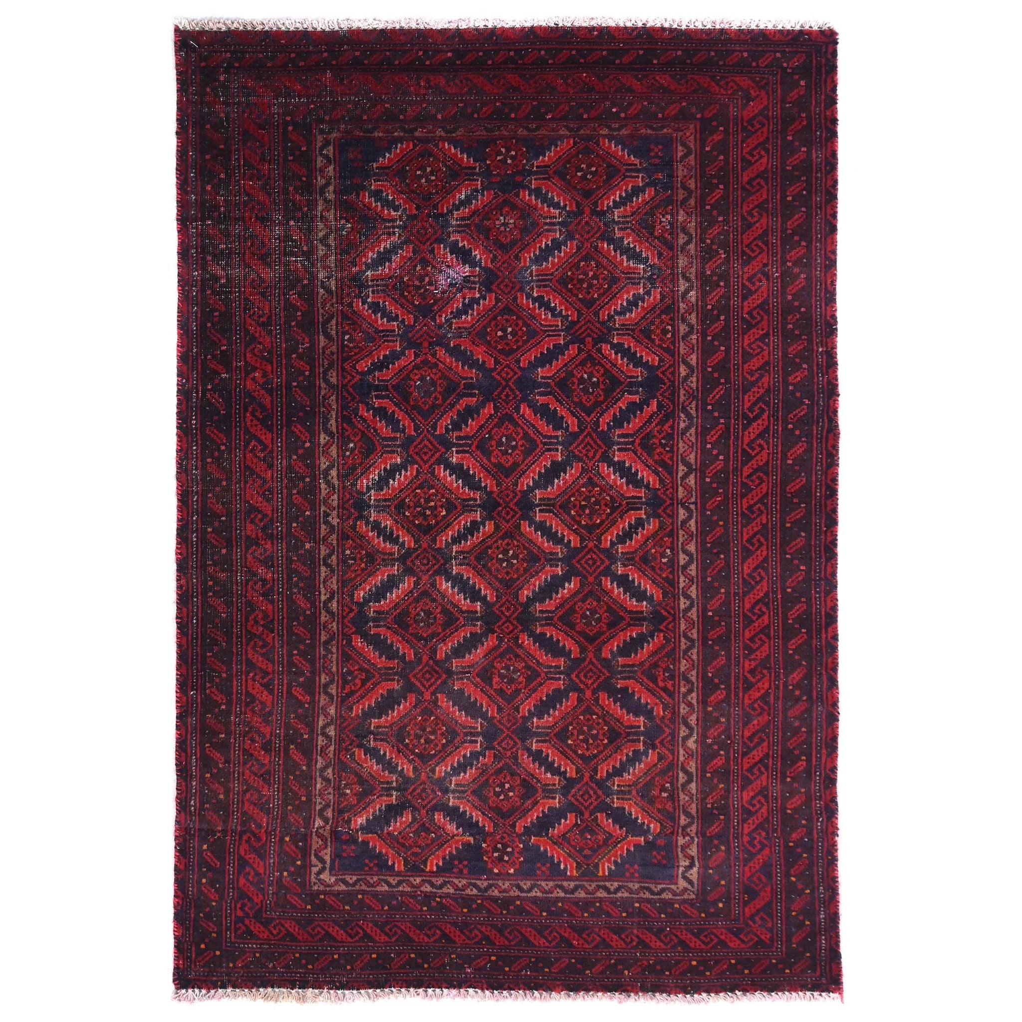 3x4 Handmade Turkish Vintage Tribal Rug | Brick Red Field With Angled Leaf-Like Motifs | Boho Rug, Antique Rug | SHR596 | From 1970