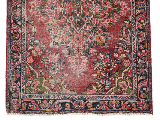 4x7 Handmade Turkish Vintage Tribal Rug | Botanical medallion with soft faded floral shadows | Boho Rug, Anatolian Rug  | SHR467 | From 1980