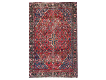 7x10 Handmade Turkish Vintage Tribal Rug | Deep Ruby Medallion with Indigo Borders | Boho Rug, Antique Anatolian Rug | SHR744 | From 1980