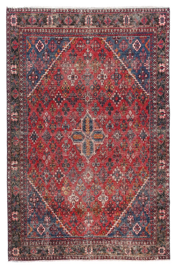 7X10 Handmade Vintage Turkish Area Rug – Geometric Red