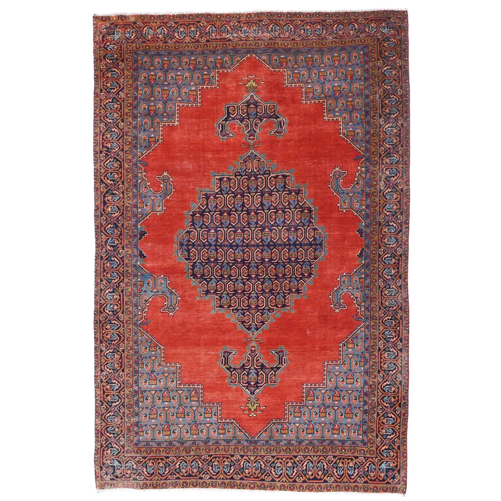 6x10 Handmade Turkish Vintage Tribal Rug | Repeated Paisley Medallions in Red Field | Boho Rug, Antique Anatolian Rug | SHR743 | From 1980 |