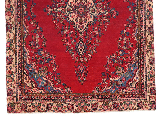 6x8 Handmade Turkish Vintage Tribal Rug | Floral Cream & Crimson Medallion Elegance | Boho Rug, Antique Anatolian Rug | SHR739 | From 1980 |