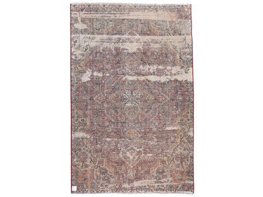 Title: 5x8 Handmade Turkish Vintage Tribal Rug | Ivory Cornered Burgundy Design | Boho Rug, Antique Anatolian Rug | SHR738 | From 1980 |