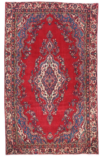6X9 Handmade Vintage Turkish Area Rug – Crimson Floral