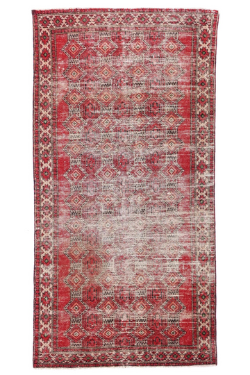 4X7 Handmade Vintage Turkish Area Rug – Abstract Red