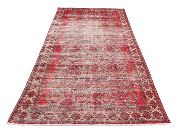 4x7 Handmade Turkish Vintage Tribal Rug | Red Rosette With Repeating Geometric Medallions | Boho Rug, Anatolian Rug | SHR456 | From 1980