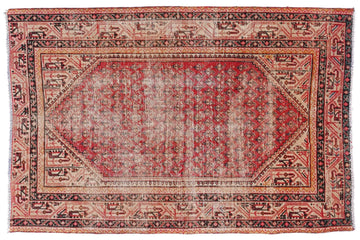 4x6 Handmade Turkish Vintage Tribal Rug | Brick Red Field with Geometric Borders | Boho Rug, Antique Anatolian Rug | SHR403 | From 1980